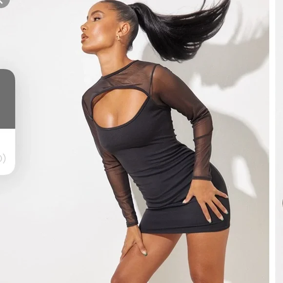 PrettyLittleThing Dresses Plt Black Mesh Bodice Cut Out Long